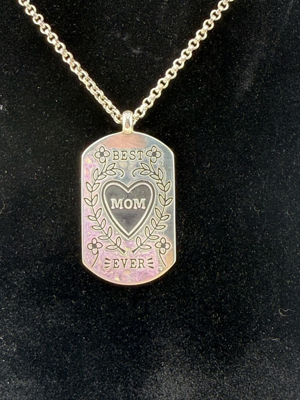 Brighton Best Mom Ever Necklace Silver Tone Engraved Dog Tag Pendant Gift Chain - Picture 2 of 5